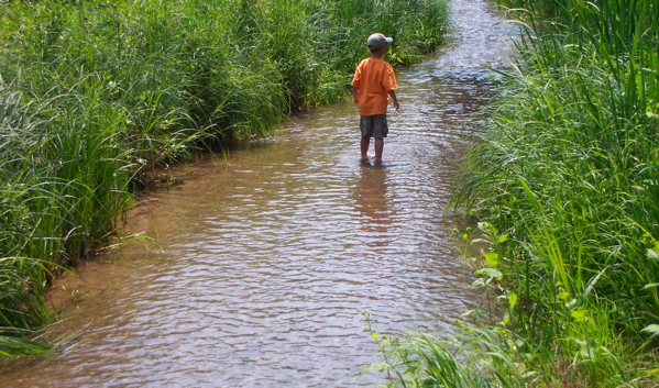Little boy wandering down the Mississippi River